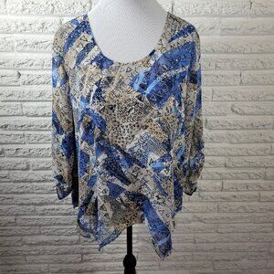 Style & Co Women's XL Blue Geometric Handkerchief Hem Studded Sheer GEO174E
